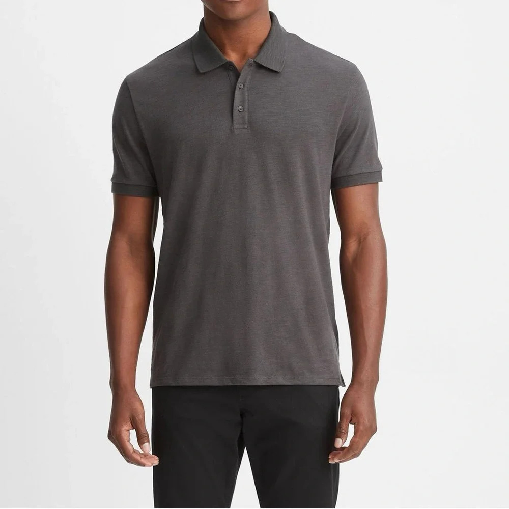 Vince. Polo Cotton Slub Classic in Sphere (Gray) - Size Large